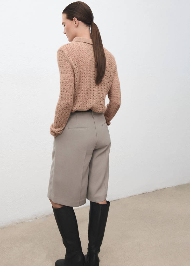 Openwork knitted polo-neck sweater — Medium Brown