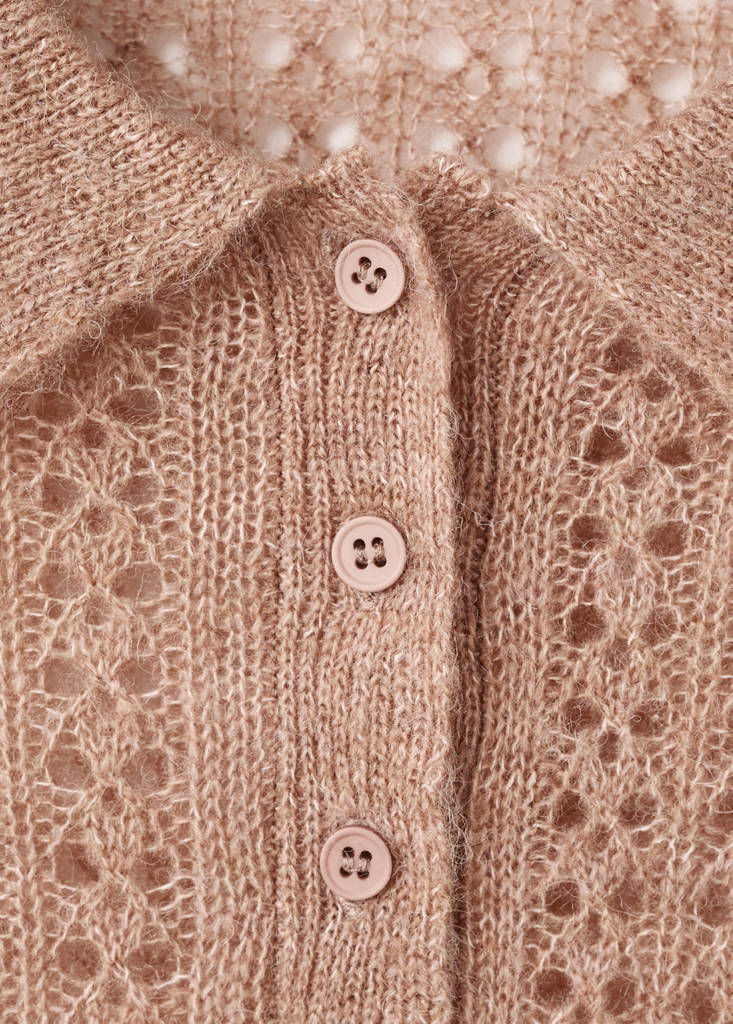 Openwork knitted polo-neck sweater — Medium Brown