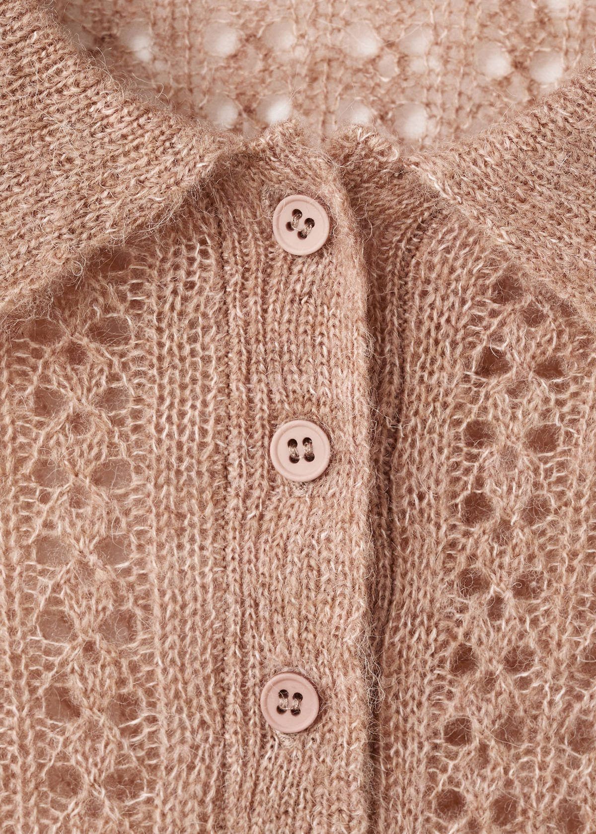 Openwork knitted polo-neck sweater — Medium Brown