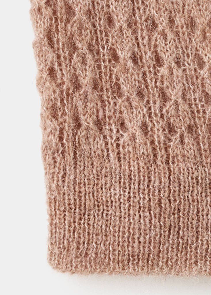 Openwork knitted polo-neck sweater — Medium Brown