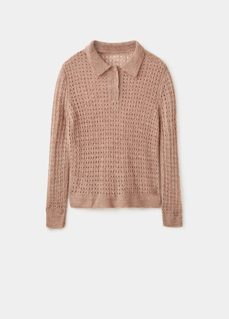 Openwork knitted polo-neck sweater — Medium Brown