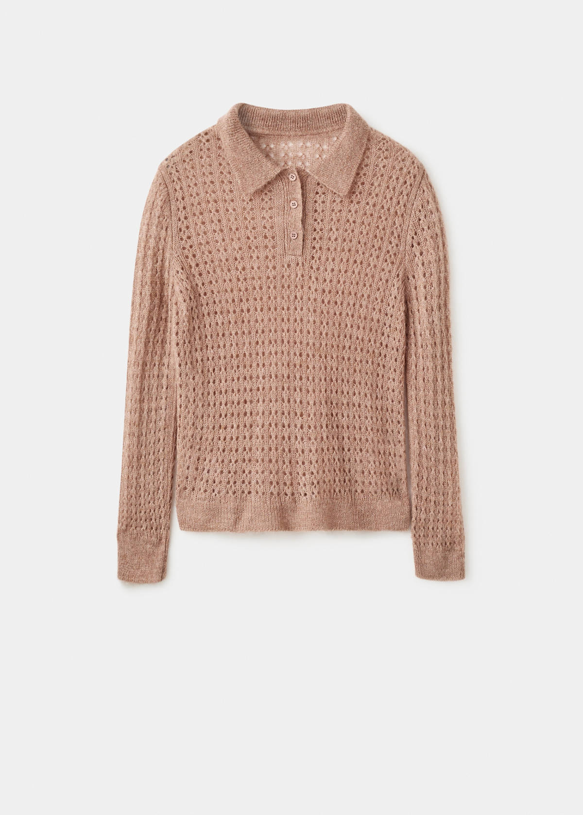 Openwork knitted polo-neck sweater — Medium Brown