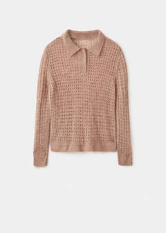 Openwork knitted polo-neck sweater — Medium Brown 6