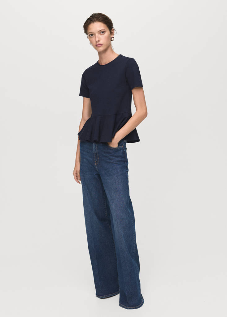 Short-sleeved peplum t-shirt — Navy