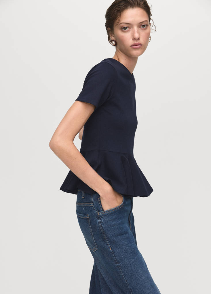 Short-sleeved peplum t-shirt — Navy