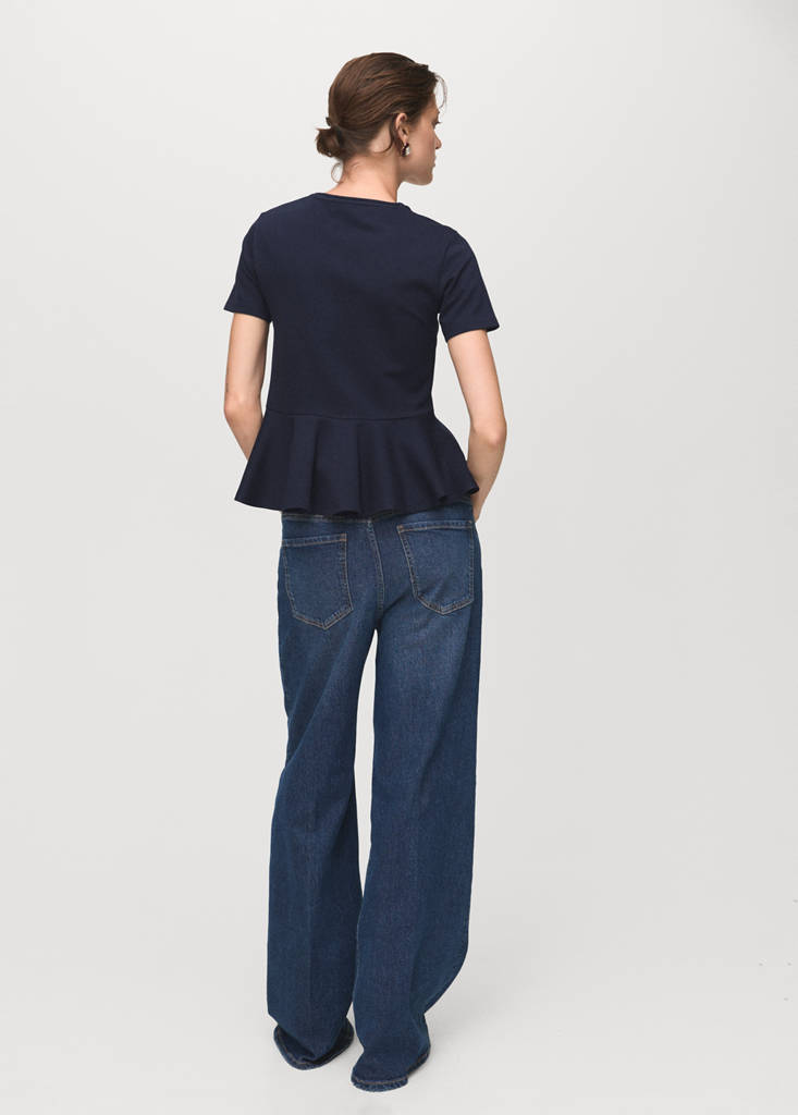 Short-sleeved peplum t-shirt — Navy
