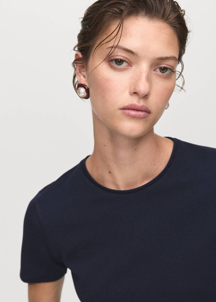Short-sleeved peplum t-shirt — Navy