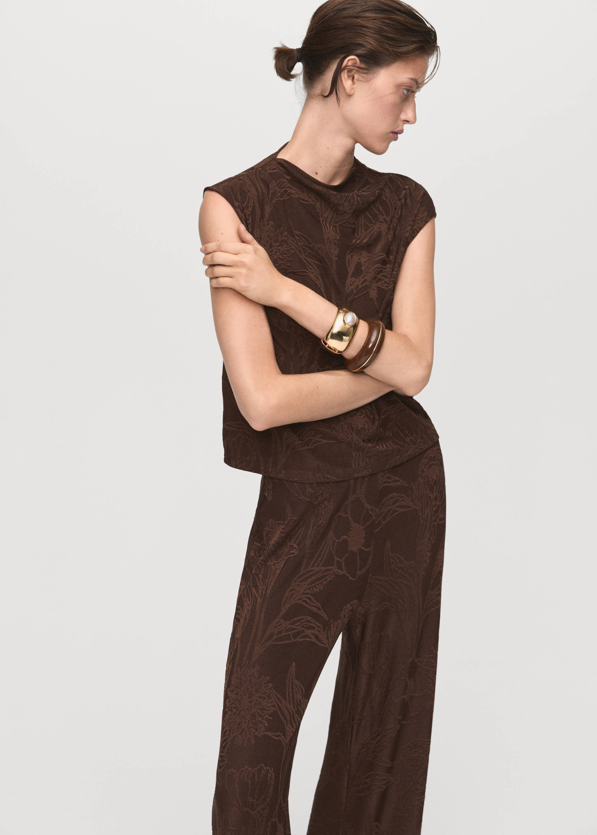 Jacquard floral-print straight pants - Details of the article 1