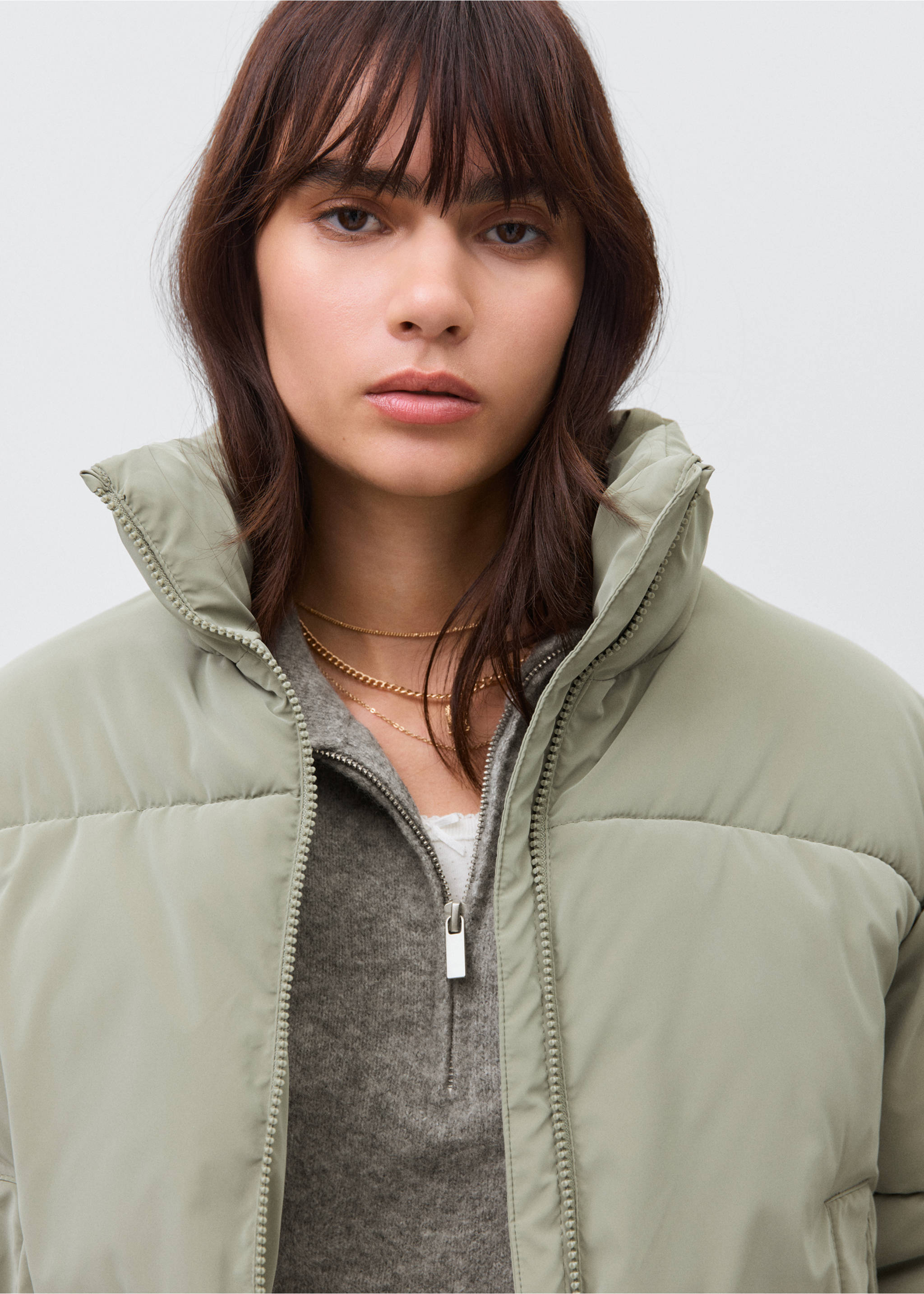 Soft quilted anorak - Details of the article 1, Pastel Green. Ref: 17055967-00.