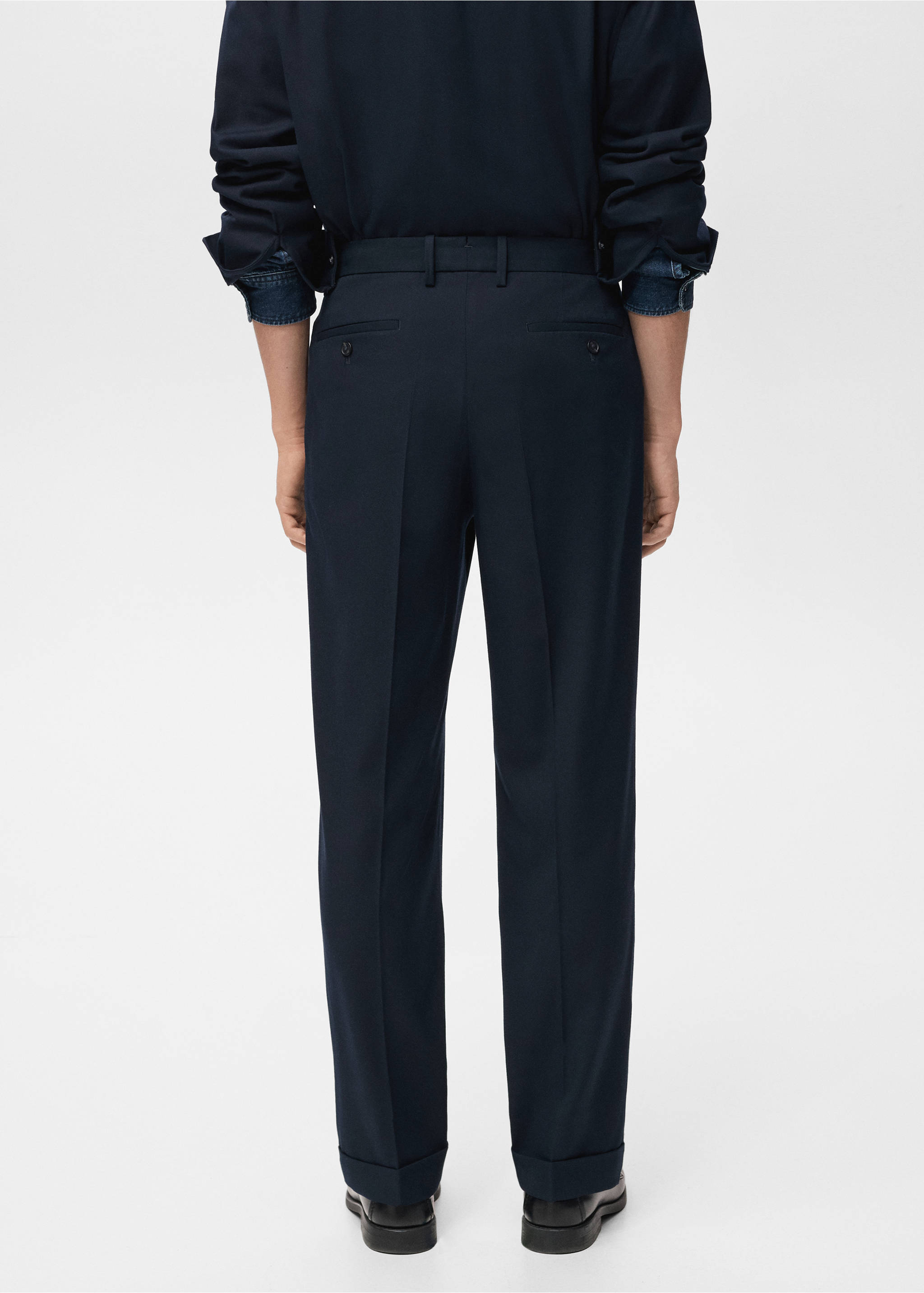 Regular-fit pleated flannel trousers - Reverse of the article, Navy. Ref: 17055968-00.