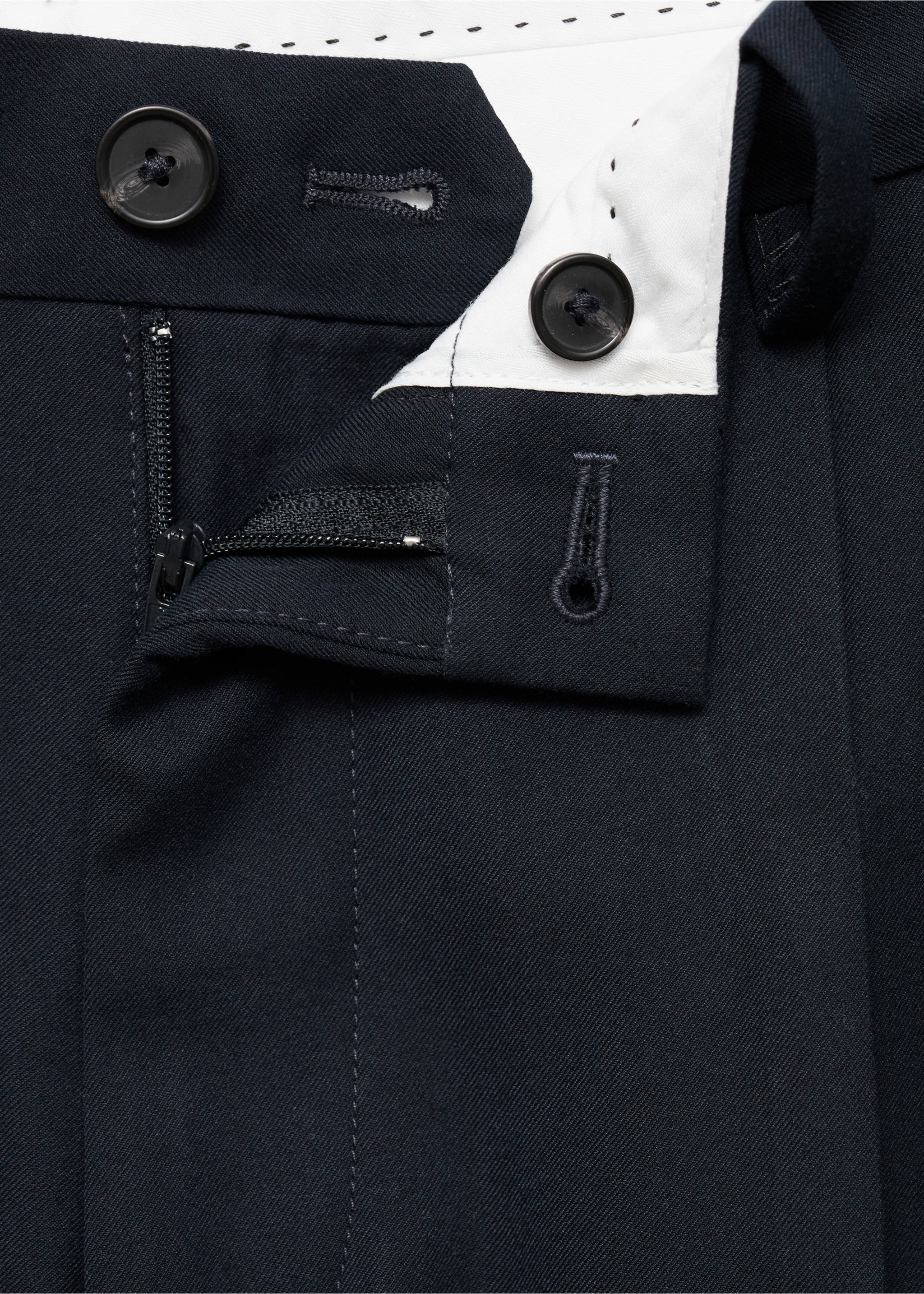 Regular-fit pleated flannel trousers - Details of the article 8, Navy. Ref: 17055968-00.