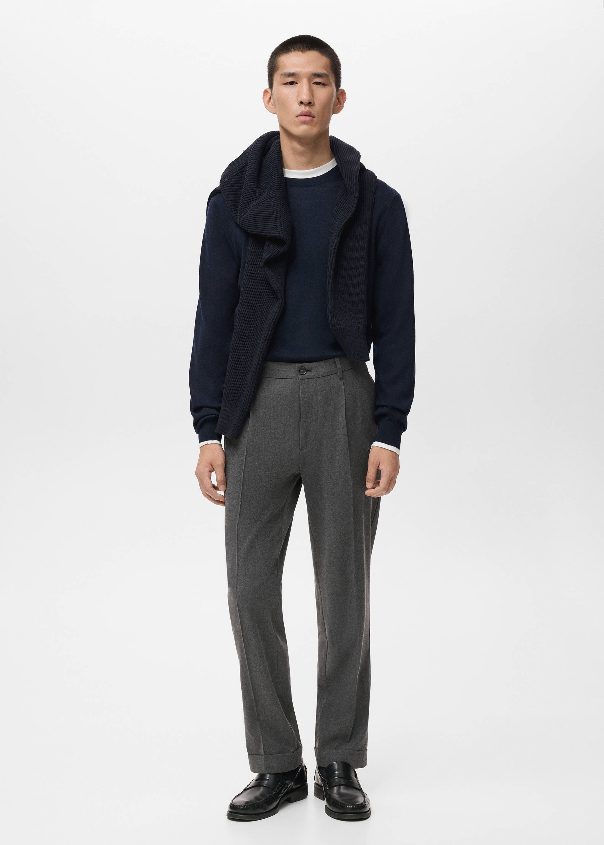 Flanellen regular-fit bandplooibroek - Overzichtstekening