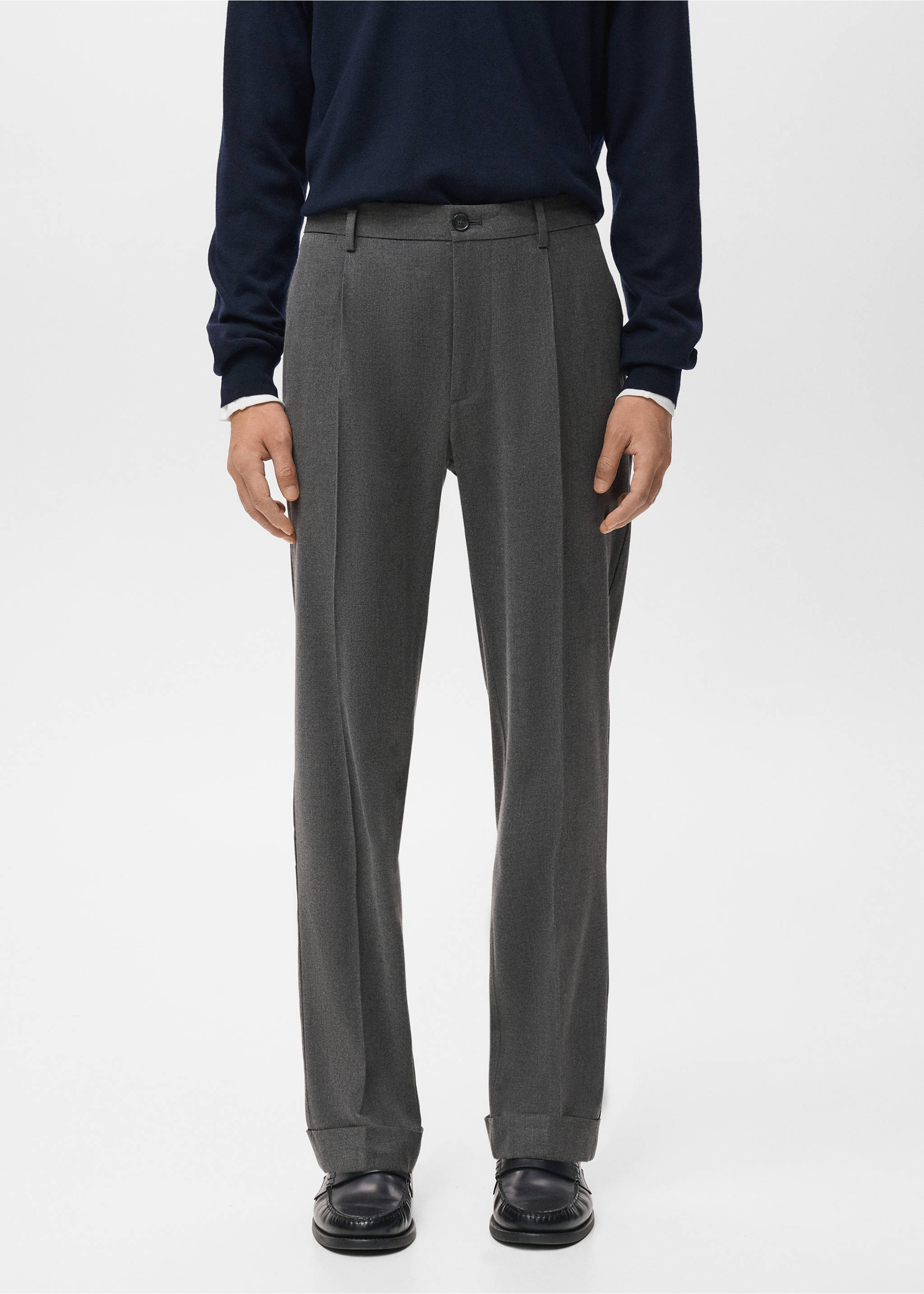 Pantalón franela regular fit pinzas - Plano medio, Gris medio vigoré. Ref: 17055968-00.