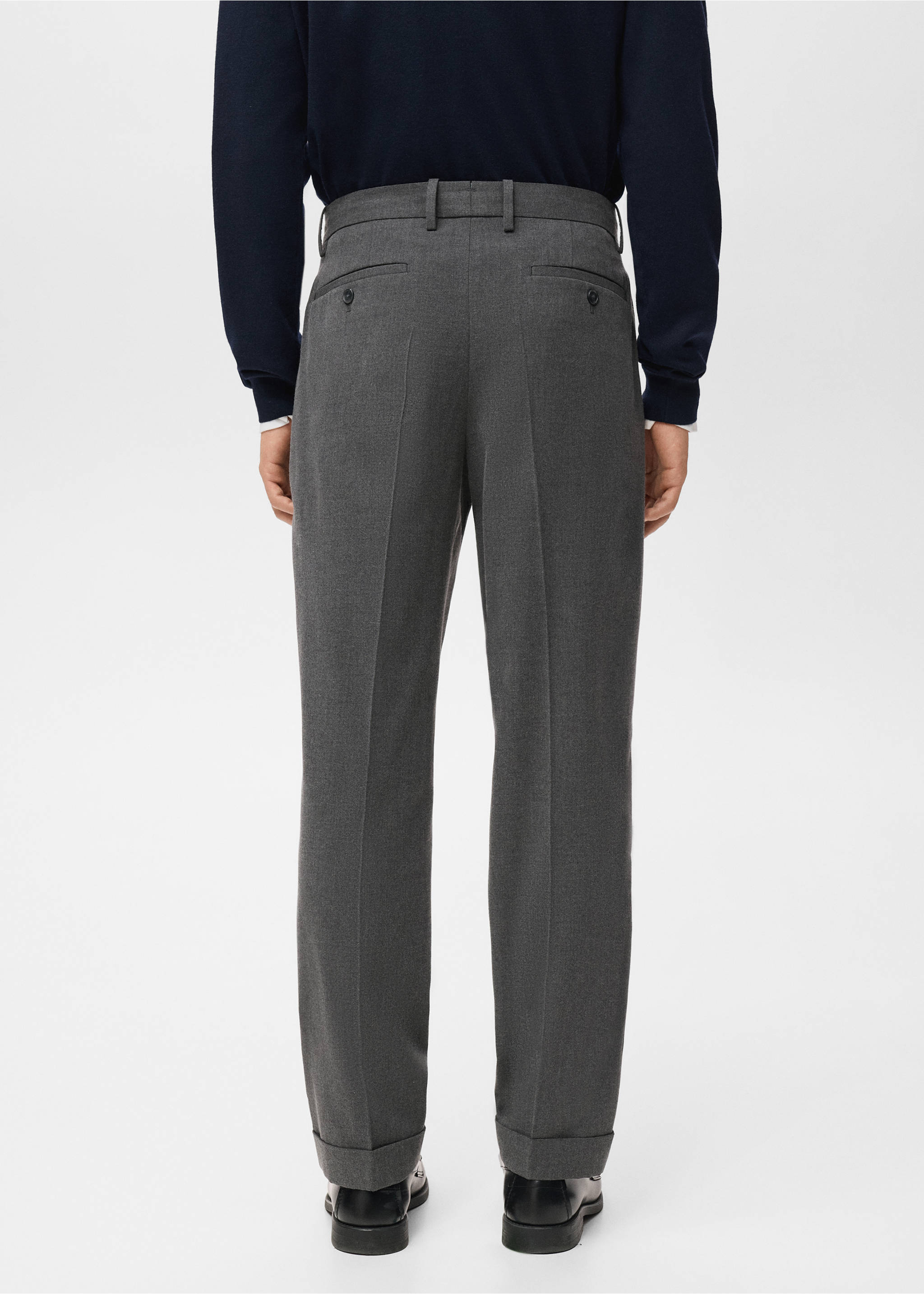 Pantalón franela regular fit pinzas - Reverso del artículo, Gris medio vigoré. Ref: 17055968-00.