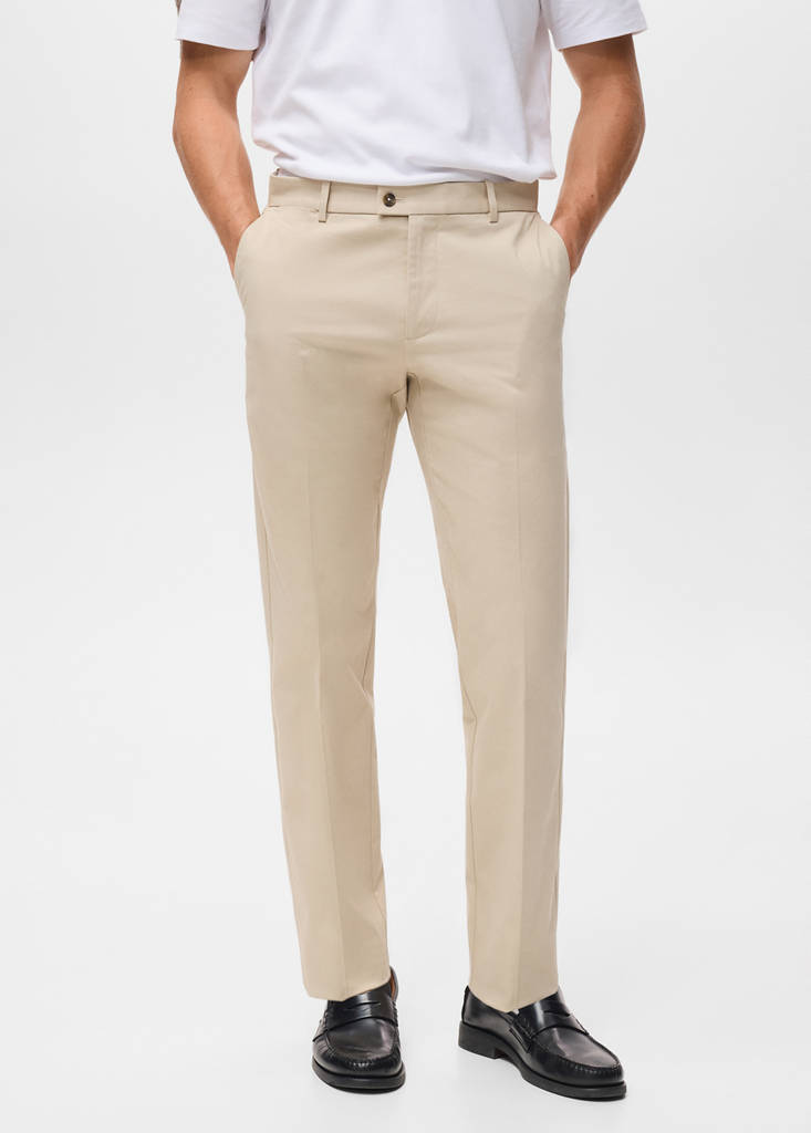 Regular-fit cotton trousers — Ecru