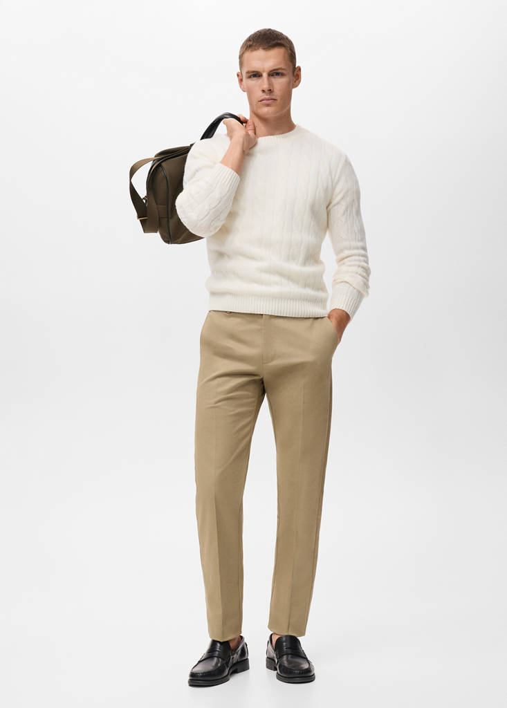 Regular-fit cotton trousers — Beige