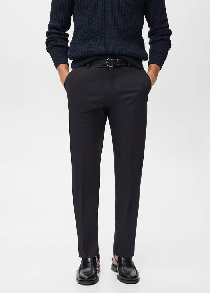 Regular-fit cotton trousers — Black