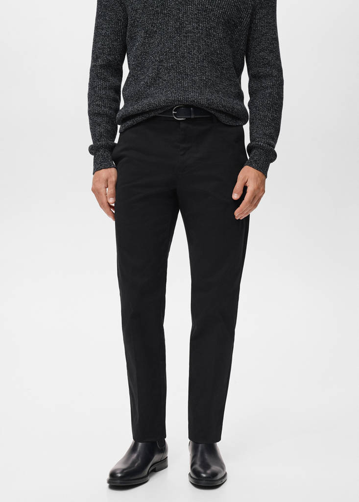 Regular-fit cotton trousers — Black