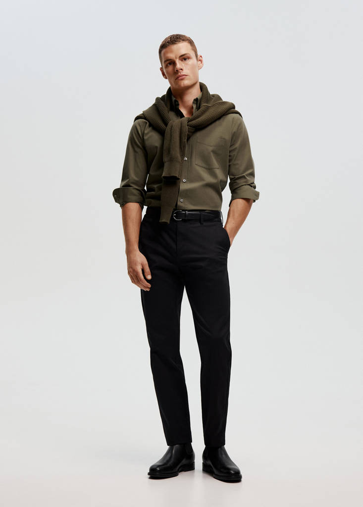 Regular-fit cotton trousers — Black