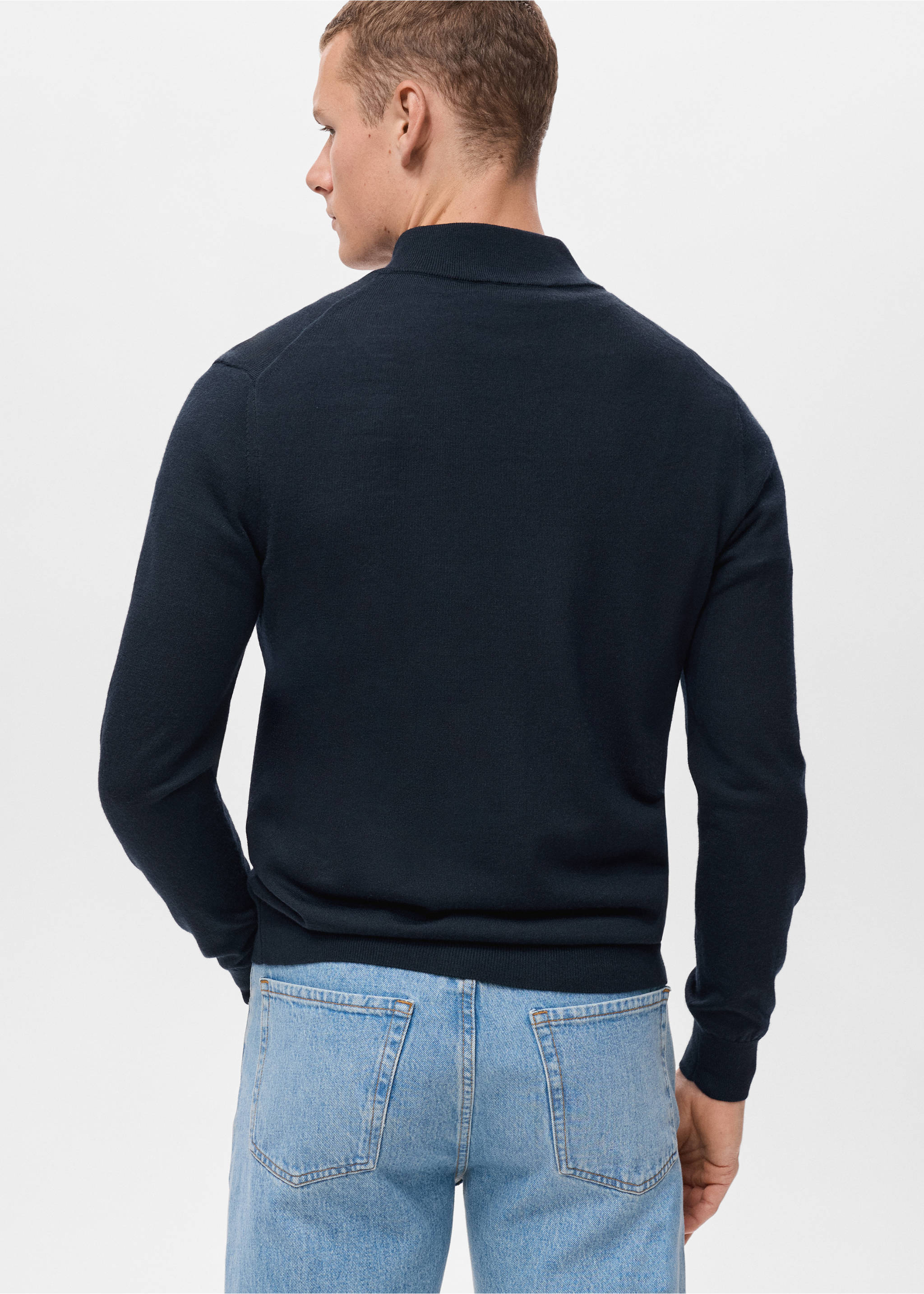 100% merino wool sweater with perkins collar - Reverse of the article, Navy. Ref: 17055971-00.