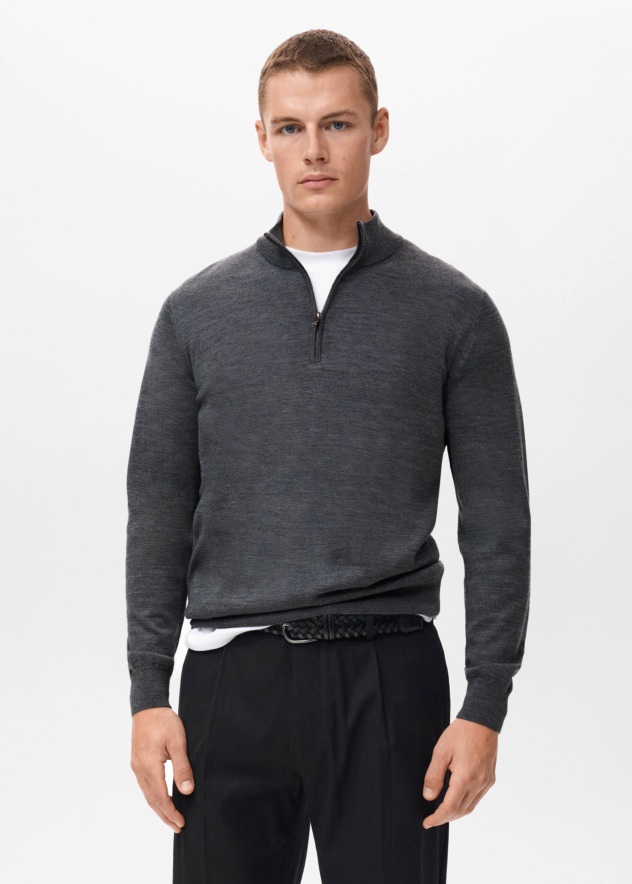 100% merino wool sweater with perkins collar - Medium plane