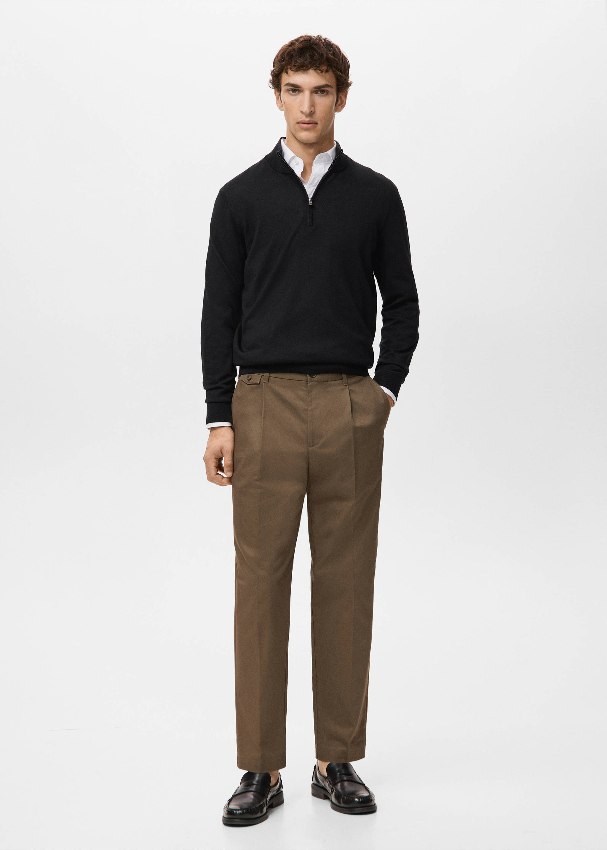 100% merino wool sweater with perkins collar - General plane, Black. Ref: 17055971-00.