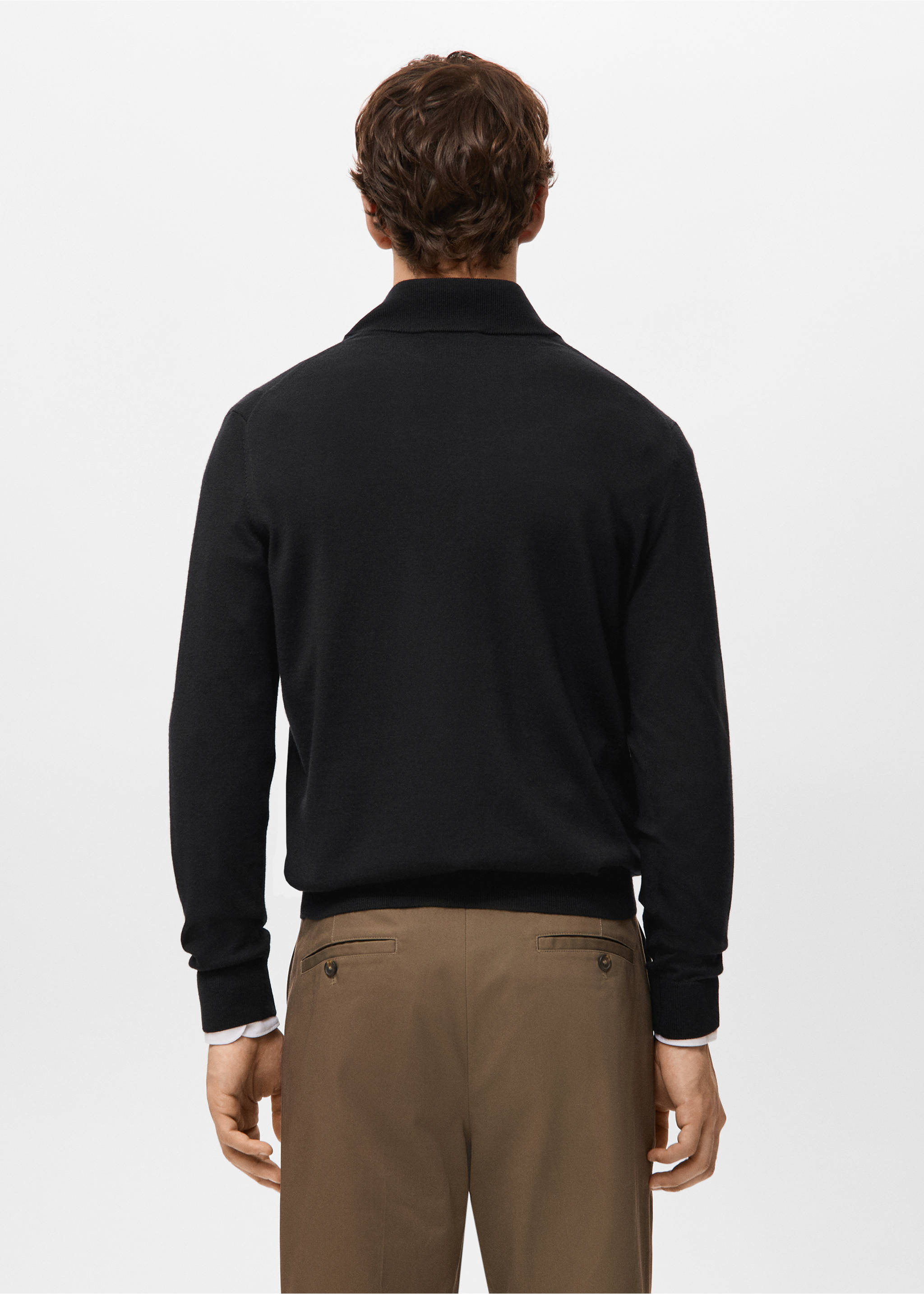100% merino wool sweater with perkins collar - Reverse of the article, Black. Ref: 17055971-00.