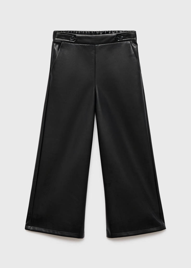 Straight leather-effect trousers — Black