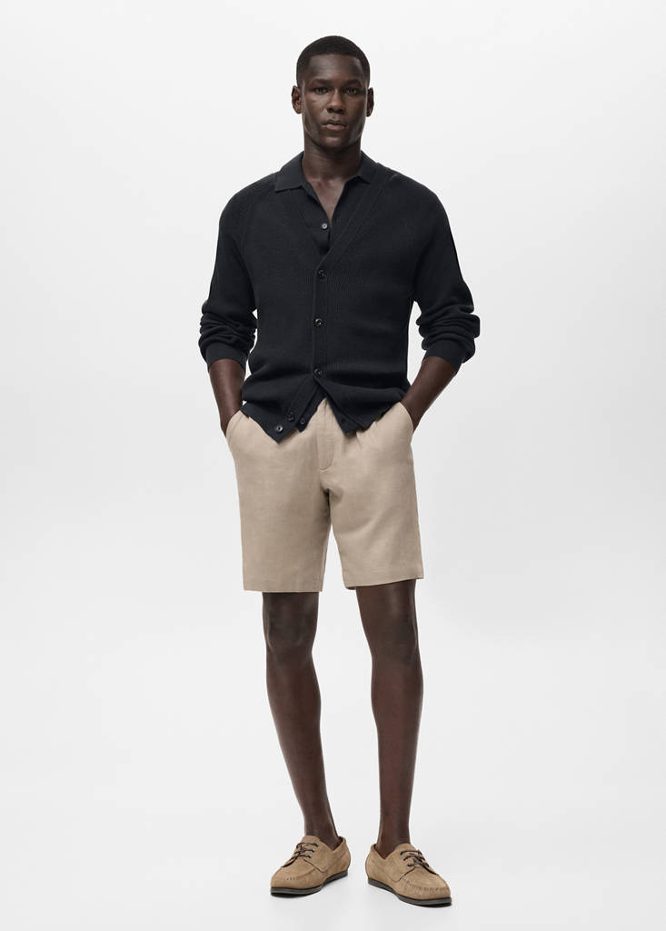 Linen-cotton blend Bermuda short — Beige