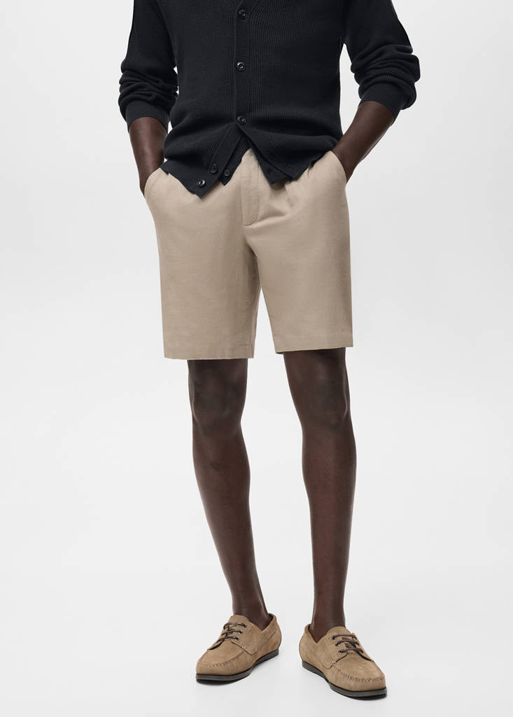 Linen-cotton blend Bermuda short — Beige
