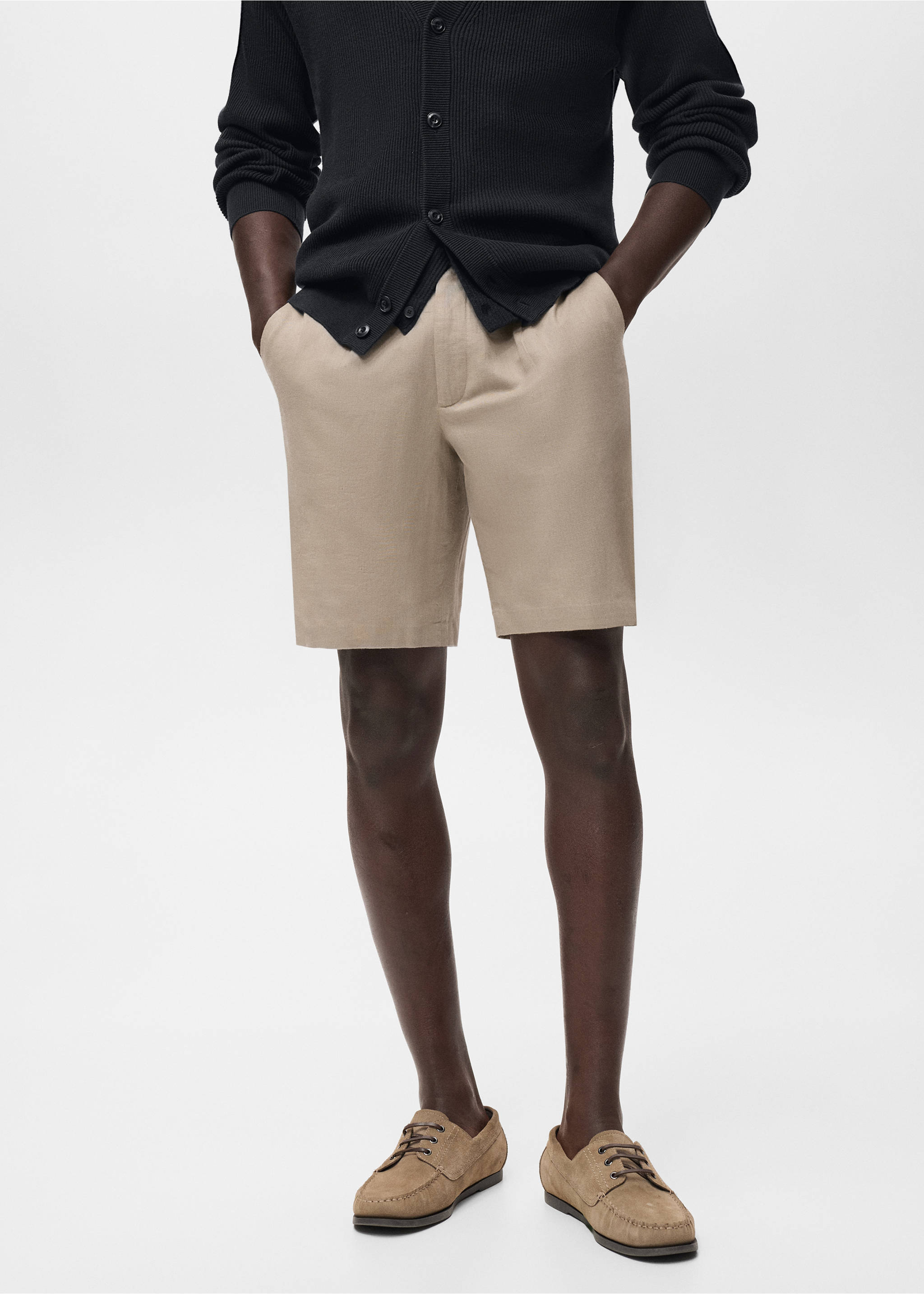 Linen-cotton blend Bermuda short - Medium plane, Beige. Ref: 17055975-00.