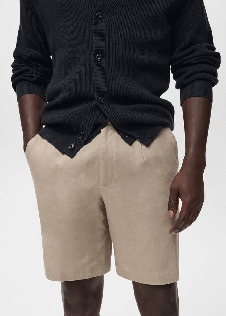Linen-cotton blend Bermuda short — Beige