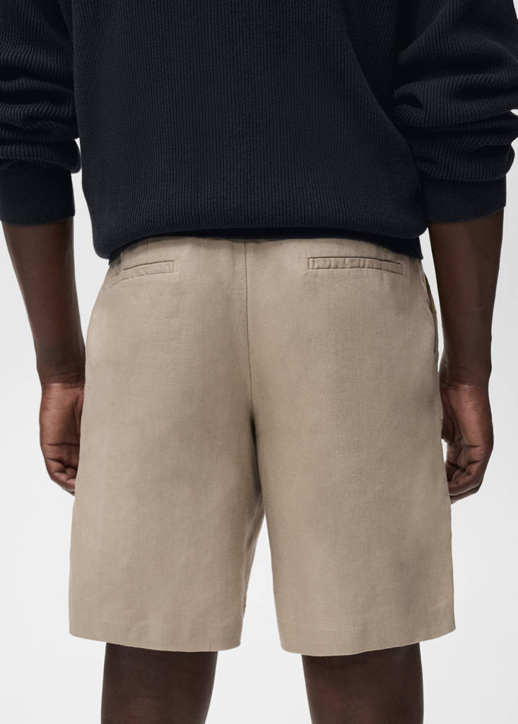 Linen-cotton blend Bermuda short — Beige