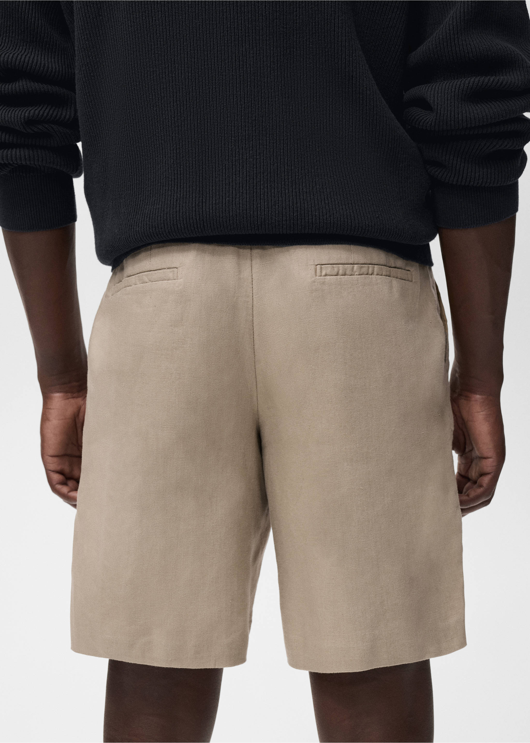 Linen-cotton blend Bermuda short - Details of the article 3, Beige. Ref: 17055975-00.