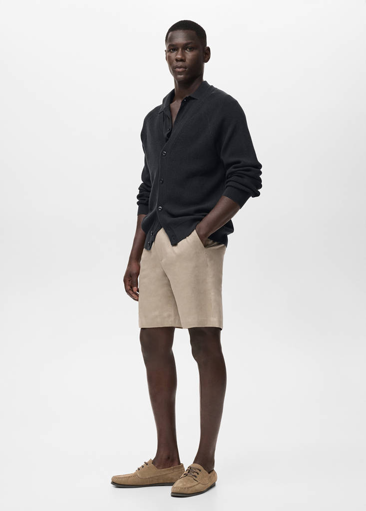 Linen-cotton blend Bermuda short — Beige