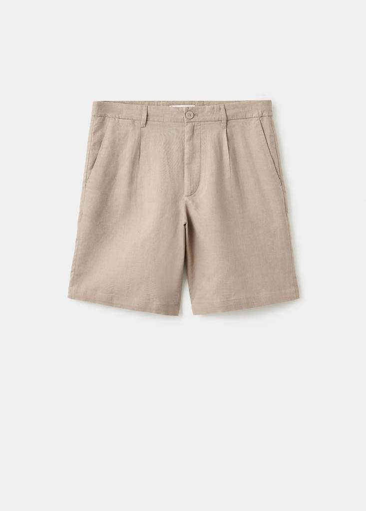 Linen-cotton blend Bermuda short — Beige