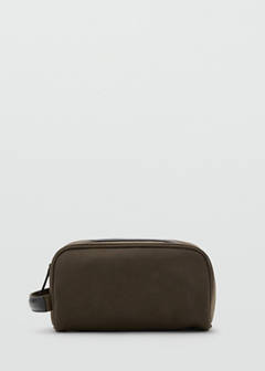 Cotton toiletry case with leather details — Khaki 1