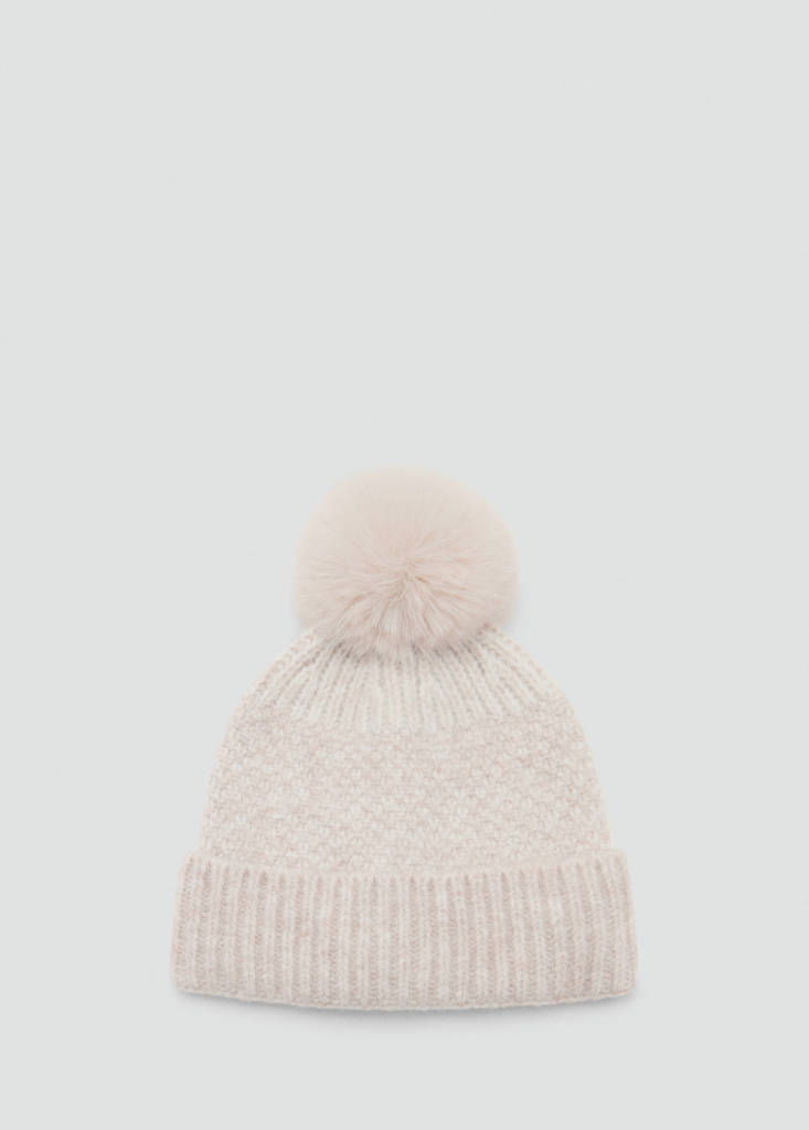 Knitted bobble hat — Sand