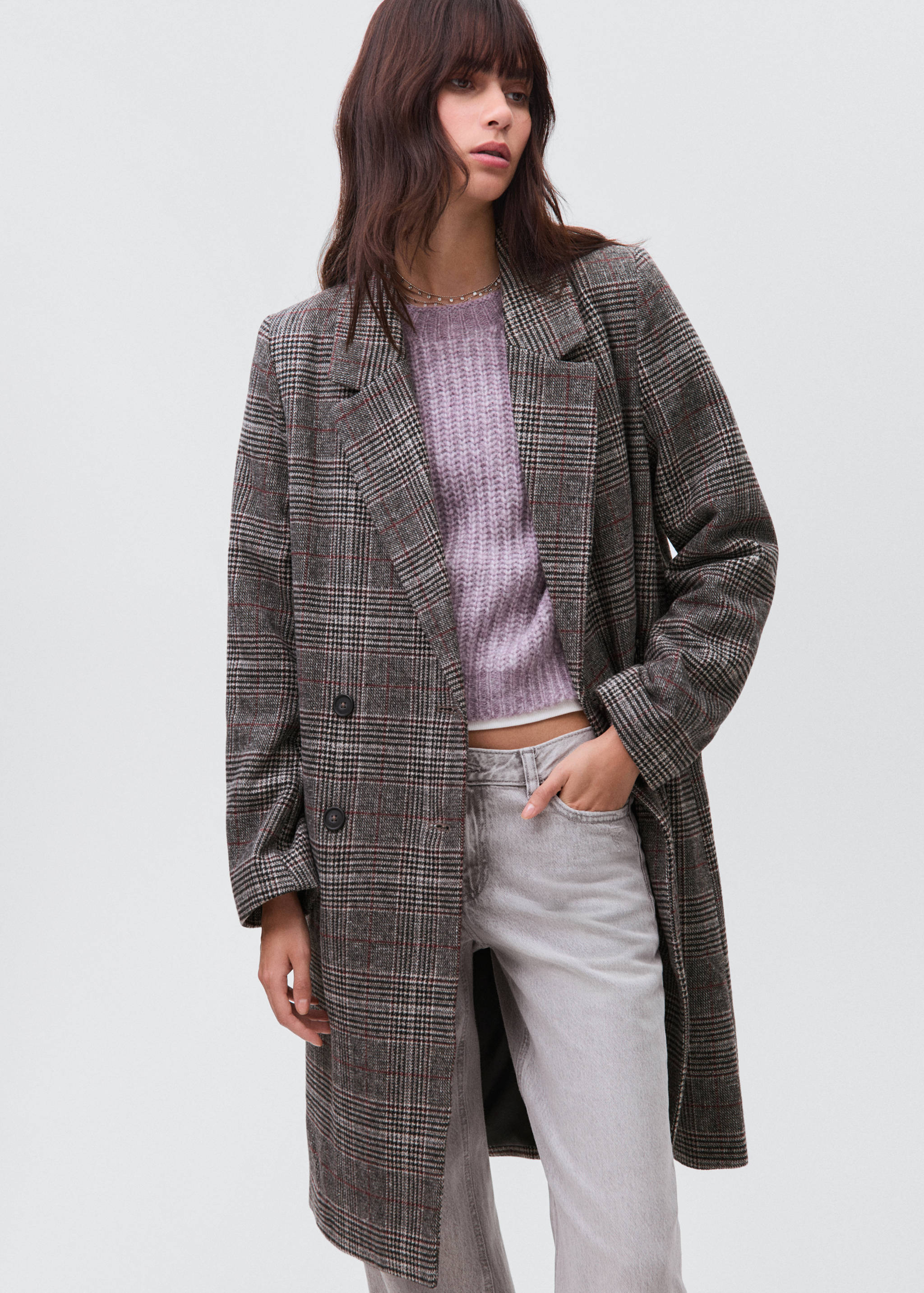 Check wool-blend coat - Medium plane