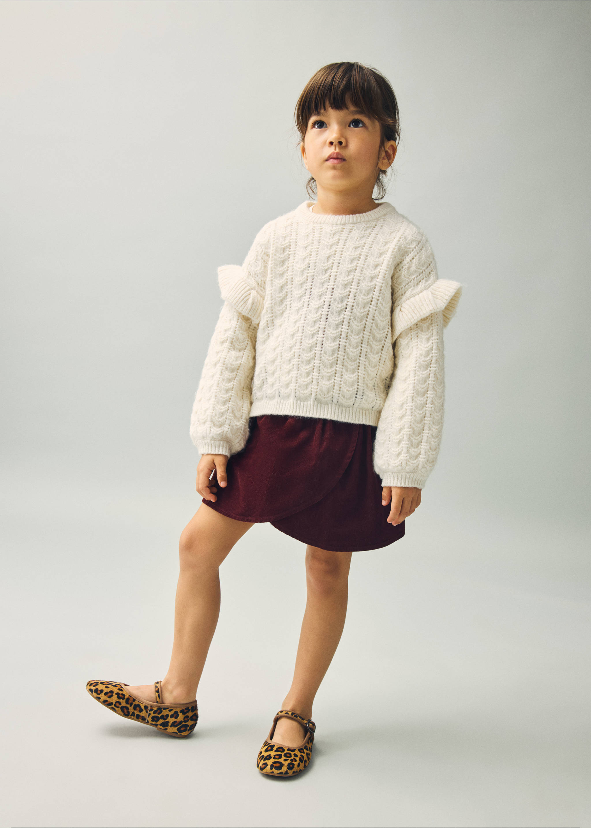 Cotton corduroy skirt - General plane, Maroon. Ref: 17056334-00.
