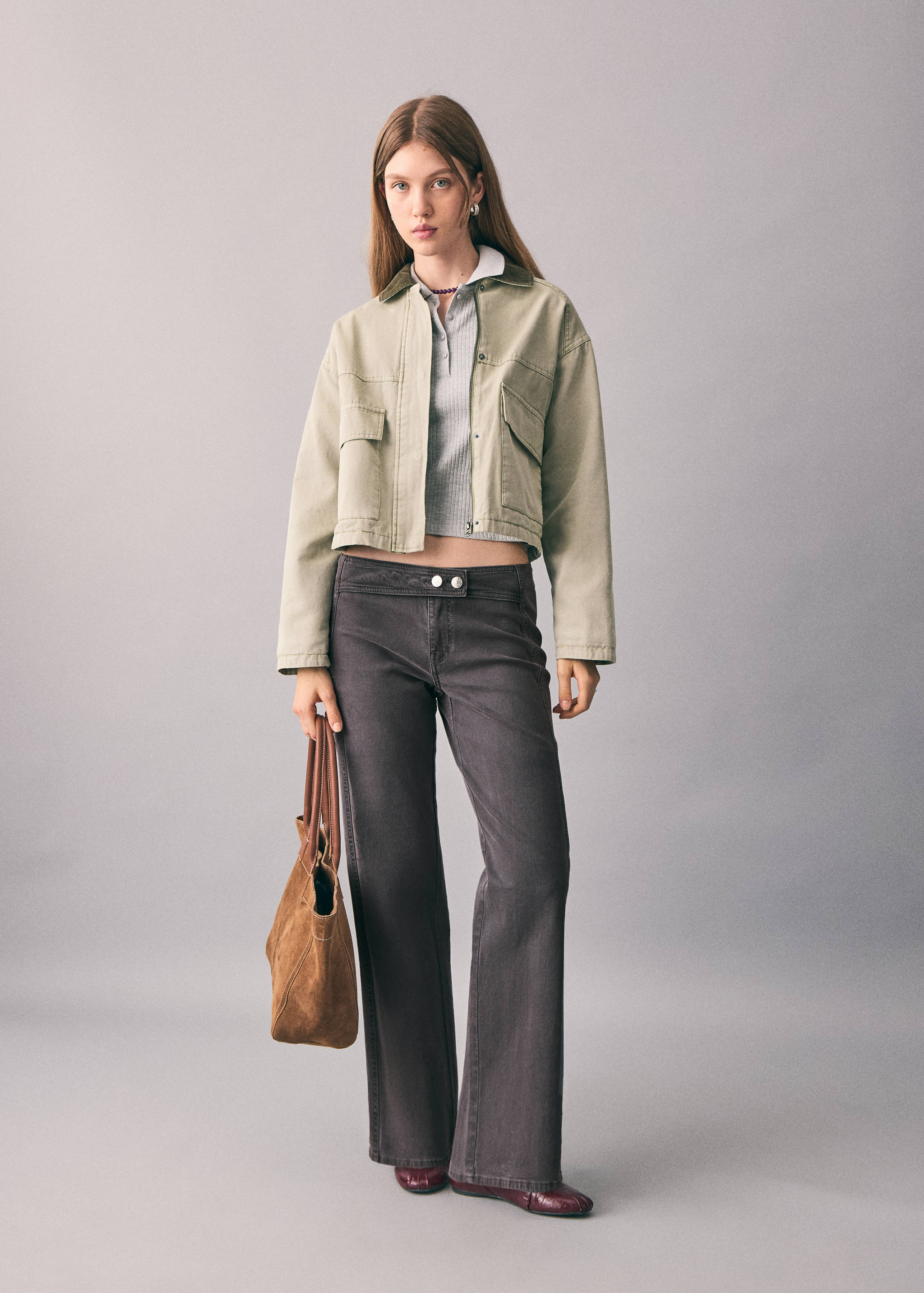 Calças de ganga retas com cinto - Plano geral