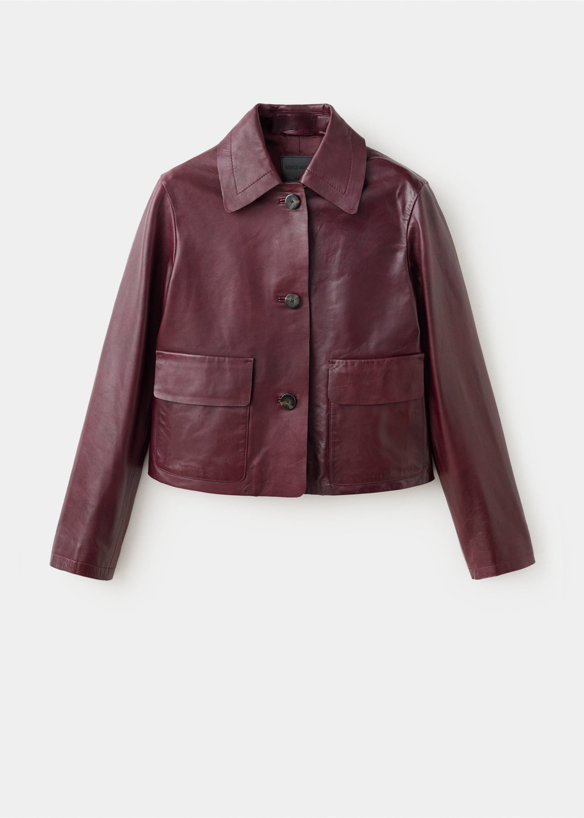 100% leather jacket with buttons - Article without model, Burgundy. Ref: 17056343-00.
