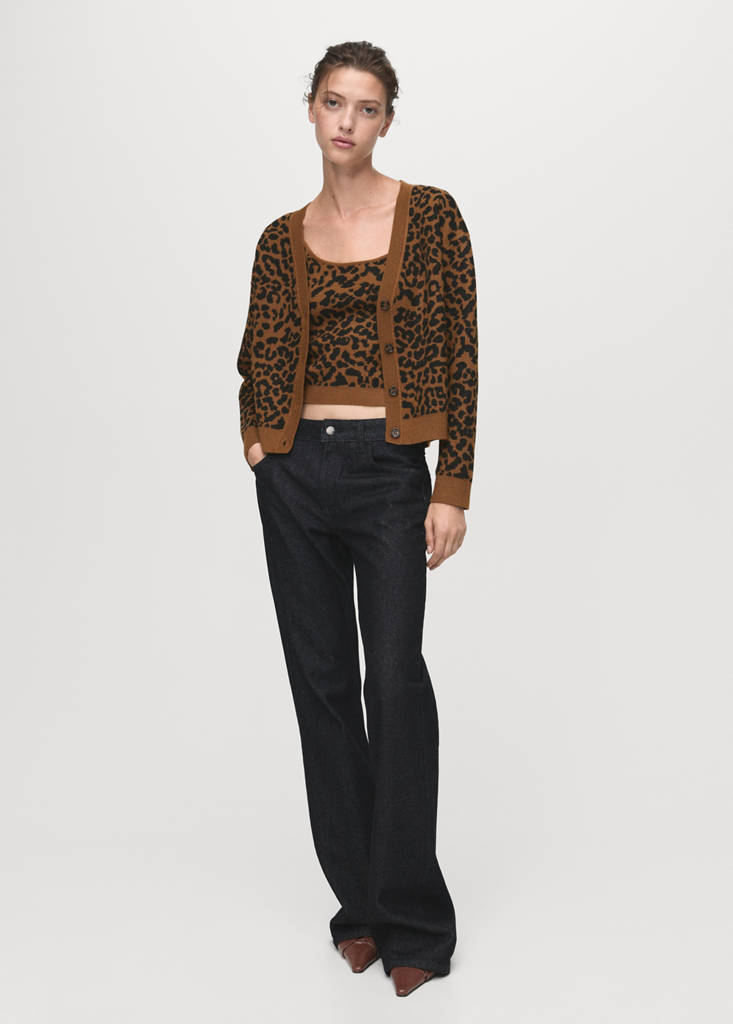Leopard knit cardigan — Medium Brown