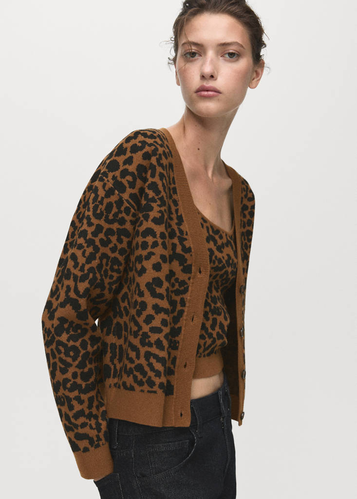 Leopard knit cardigan — Medium Brown