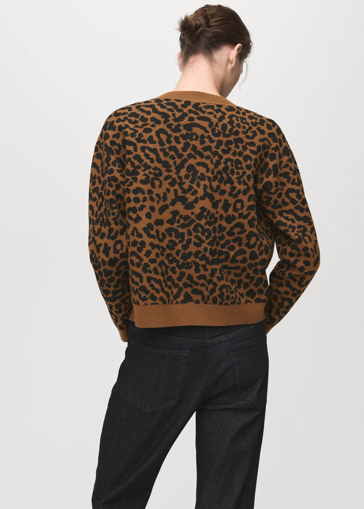 Leopard knit cardigan — Medium Brown