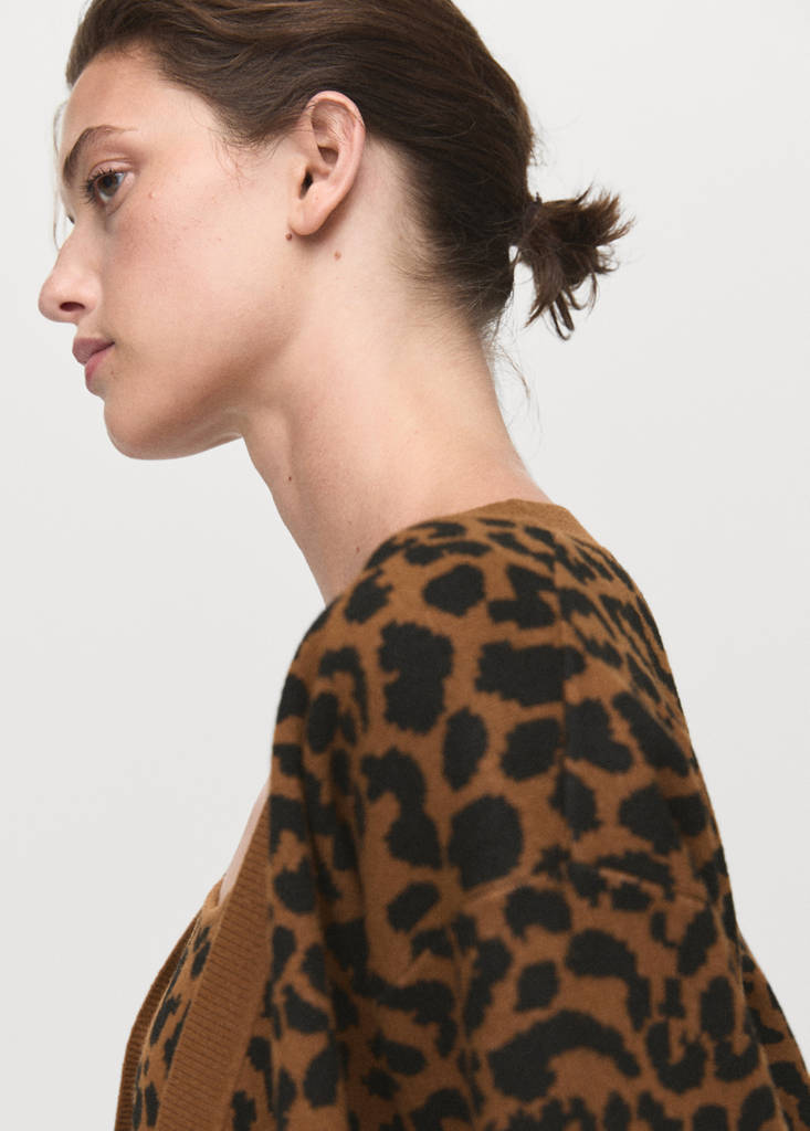 Leopard knit cardigan — Medium Brown