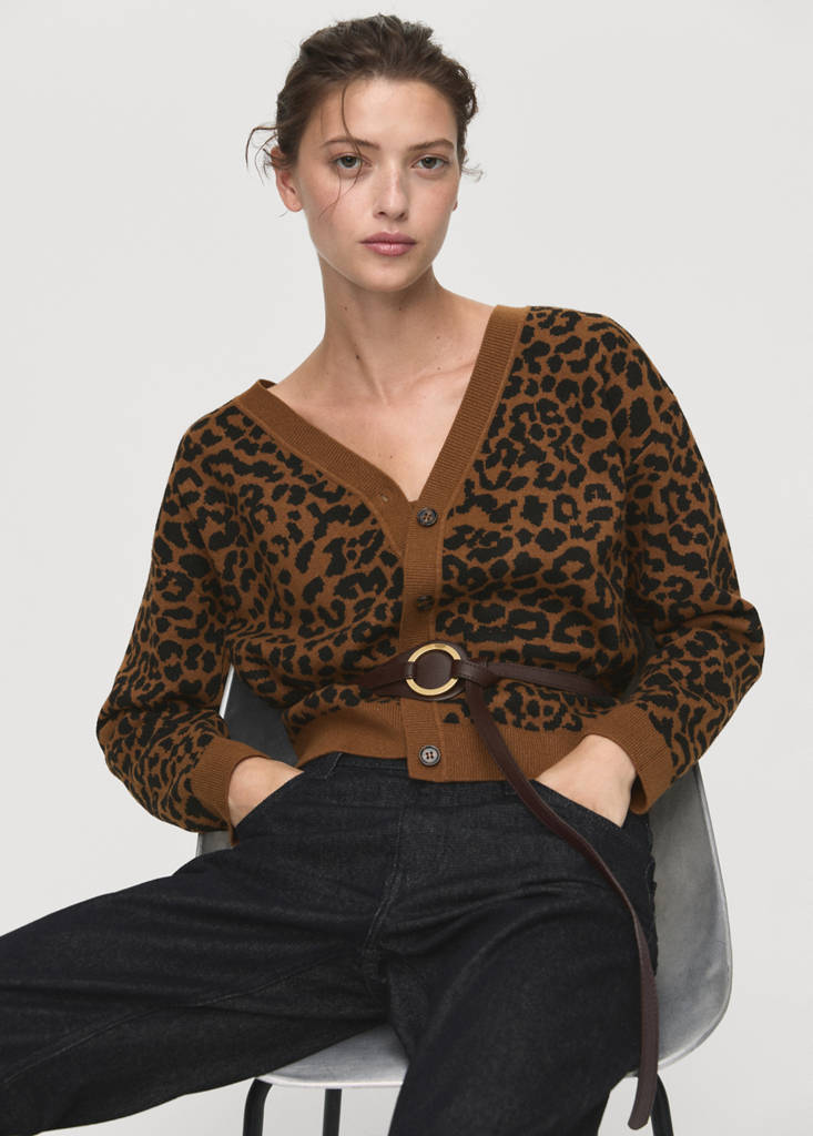Leopard knit cardigan — Medium Brown