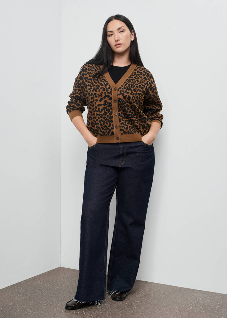 Leopard knit cardigan — Medium Brown