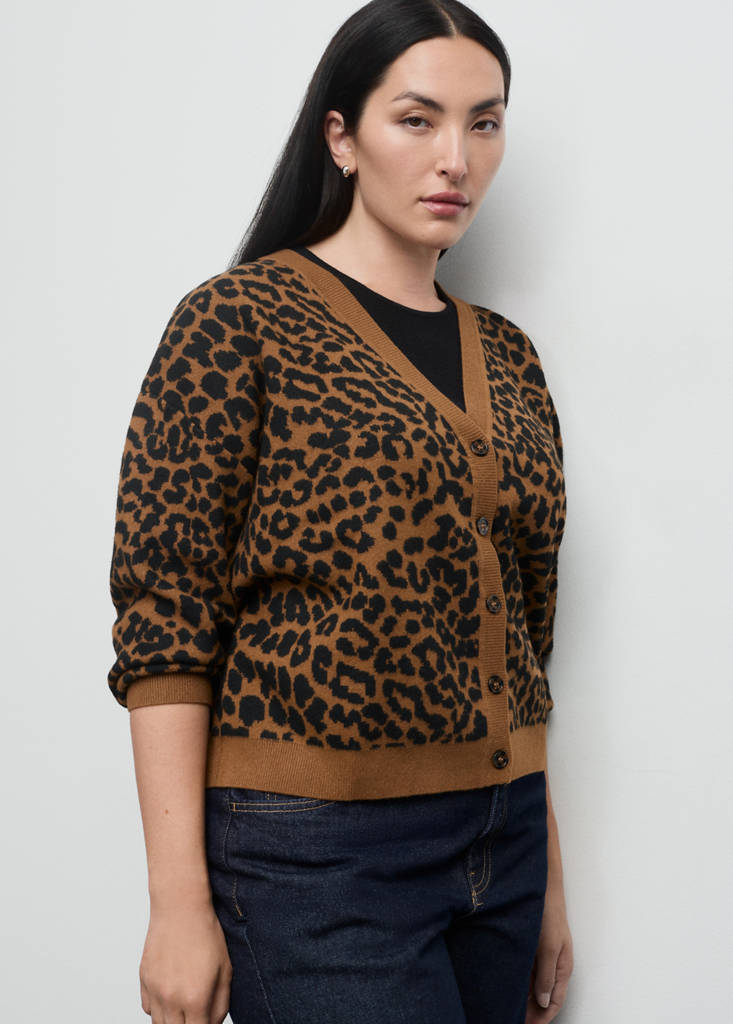 Leopard knit cardigan — Medium Brown