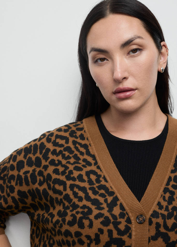 Leopard knit cardigan — Medium Brown